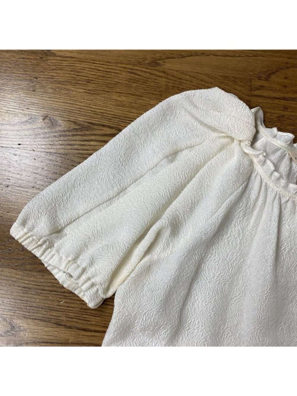 Rebecca Taylor Blouse 4 Textured Rose Silk Cloque Puff Sleeve Ruffle Ivory - Picture 6 of 11
